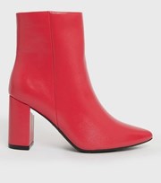 New Look Red Block Heel Pointed Boots